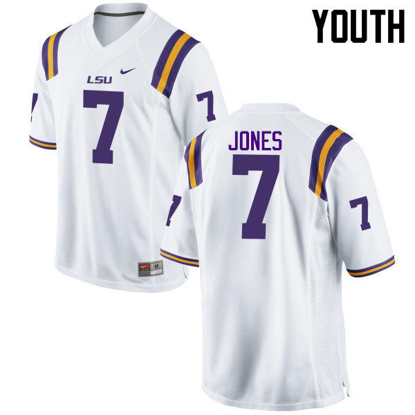 Youth LSU Tigers #7 Bert Jones College Football Jerseys Game-White - Click Image to Close
